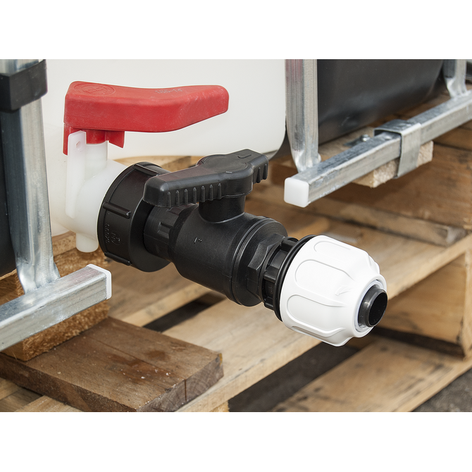 IBC discharge valve with hose screw connection