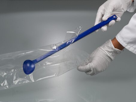 Cuchara detectable curvada, mango largo, azul