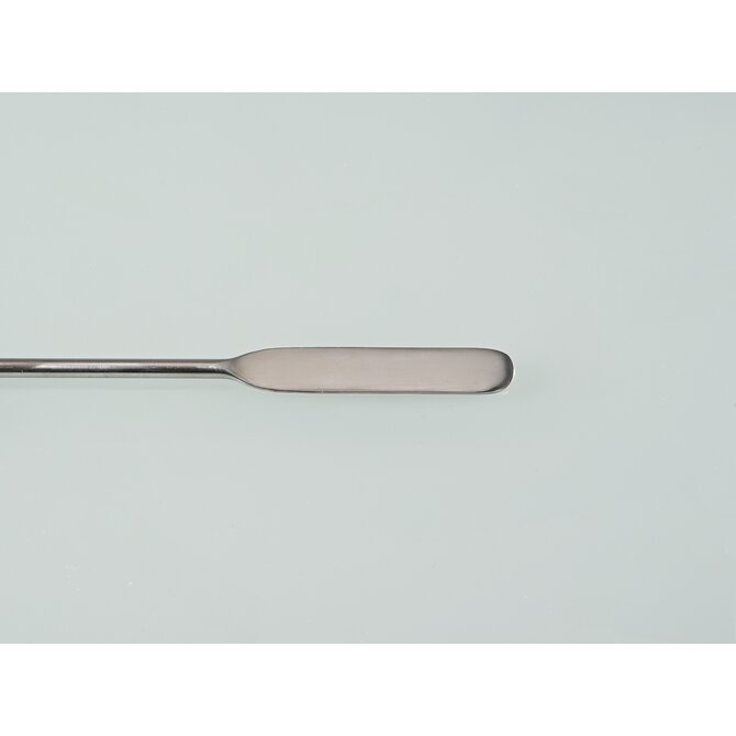 Double-ended spatula with an angular/rounded tip, made of stainless steel