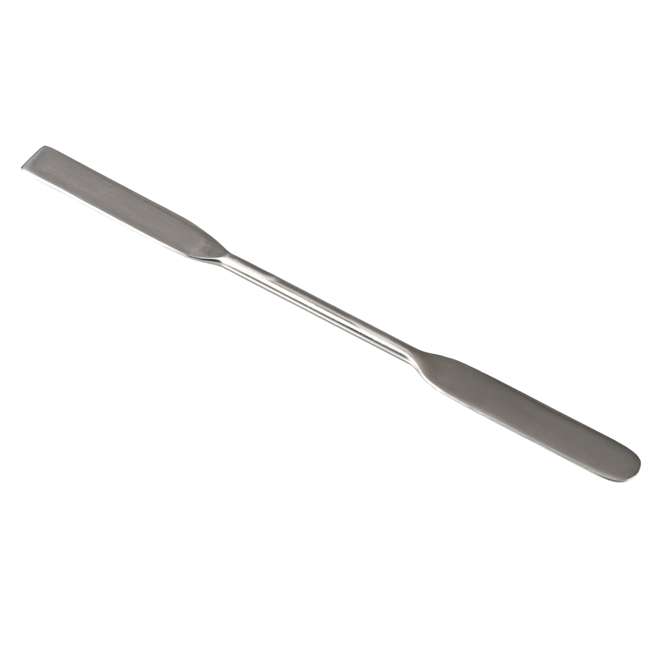 Double-ended spatula with an angular/rounded tip, made of stainless steel