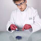 Double-ended spatula with an angular/rounded tip, made of stainless steel