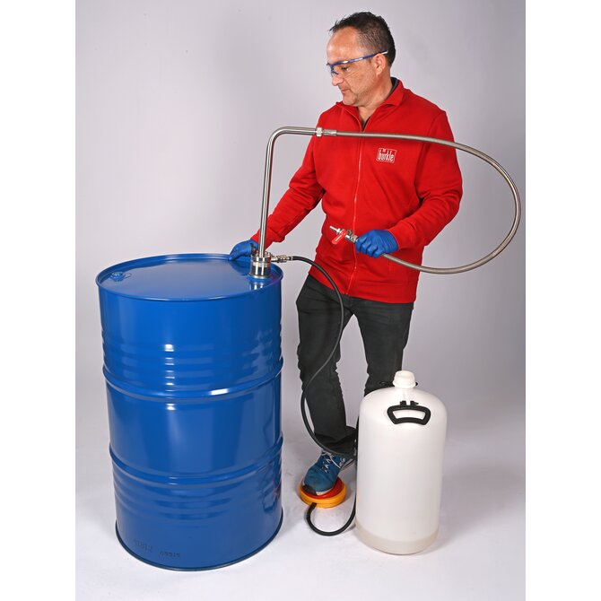 Pompe à solvant à commande à pied - Flexible d'écoulement & robinet