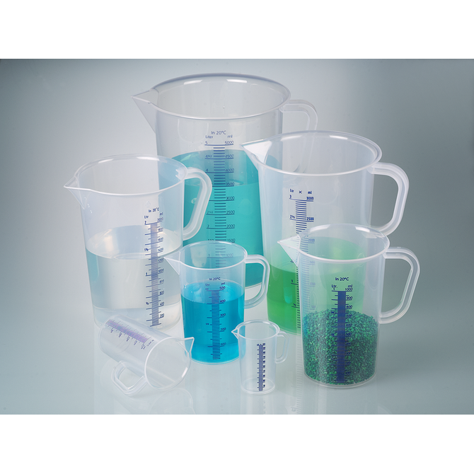 Градуированные мензурки с ручкой, синяя шкала