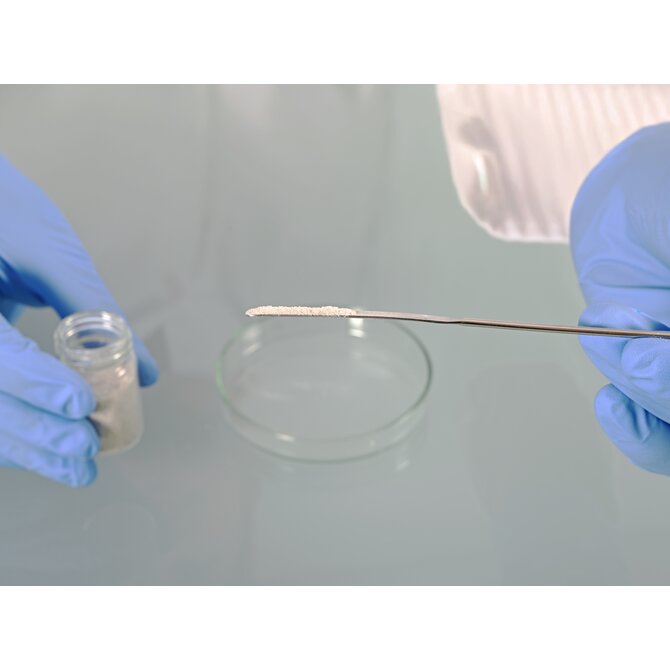 Mikro-Pulverspatel eckig/halbschalenförmig, aus Edelstahl