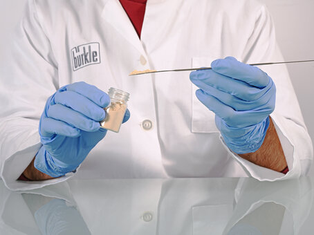 Mikro-Pulverspatel eckig/halbschalenförmig, aus Edelstahl