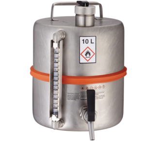 不锈钢安全储存容器，带标签和液位指示器