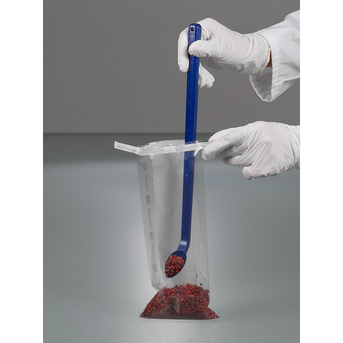 Cuchara detectable curvada, mango largo, azul