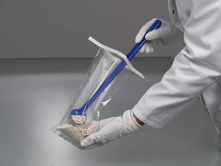 샘플링 스푼, 곡선형, 긴 손잡이, 파란색