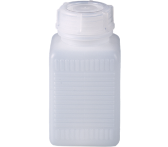 Botella cuadrada, base cuadrada, cuello ancho