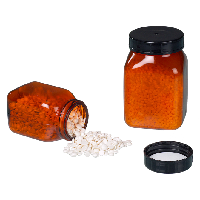 Wide-neck jar, square, PVC brown-transparent