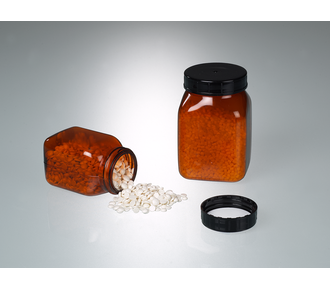 Bote de cuello ancho, cuadrado, PVC marrón-transparente