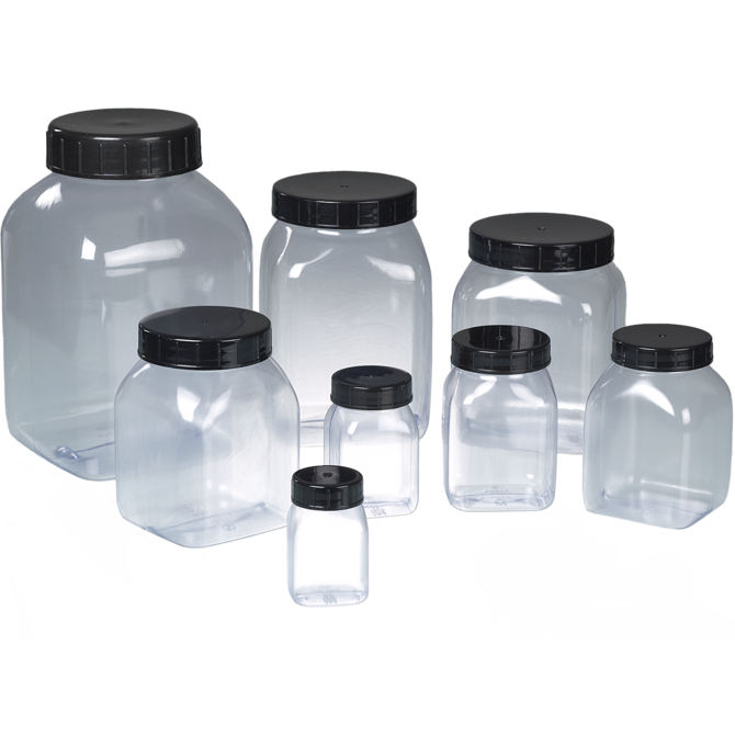 Bote de cuello ancho, cuadrado, PVC